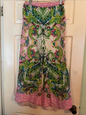 VINTAGE Taka by TAKAWEAR Wide Leg Pants Pink Green Blue Floral Paisley Print